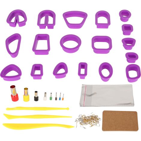 Lot de 8 emporte-pièces en argile polymère violet, crochets de boucles d'oreilles, cartes et anneaux de saut pour création de bijoux DIY. (1/5)