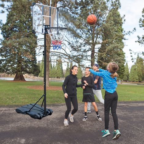 Canestro da basket portatile 82.5x61.5x17 cm, altezza regolabile, con ruote, nero (1/5)