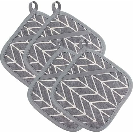 4 Pcs Manique Cuisine en Coton Silicone Antidérapant, Gant de Cuisine Anti Chaleur Manique de Pot Carré pour la Cuisine et la Pâtisserie Gris (1/4)