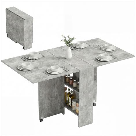 Table de salle à manger pliante grise 75 x 140 cm 2 étagères (1/5)
