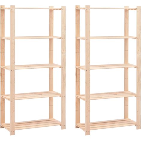 Lot de 2 Étagères de stockage 5 niveaux Étagère de Rangement - Armoire de Rangement 80x38x170 cm Pin 250 kg BV843062 - BonneVie (1/5)