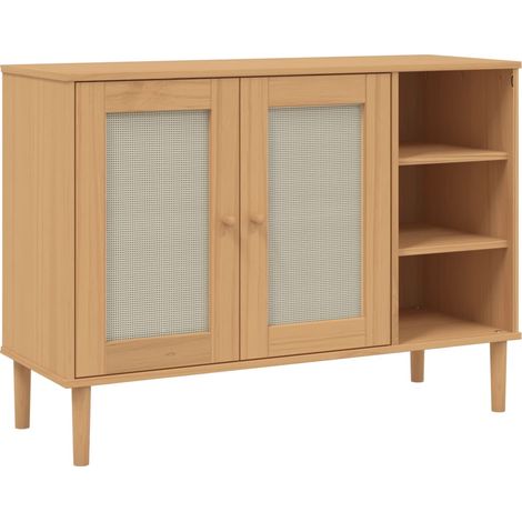 vidaXL Sideboard "SENJA" Rattan Look Brown 112x40x80cm Solid Wood Pine