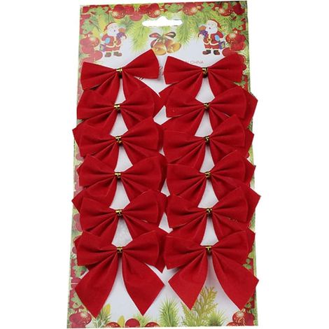 Lot de 12 nœuds en ruban de Noël en velours pour décoration de sapin, cadeaux, fournitures d'artisanat, rouge