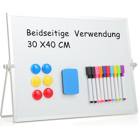 Tableau Blanc Effaçable sur Pied 30x40 cm, Ardoise Effaçable Magnétique Double Face avec Support, Tableau Blanc Effaçable Magnétique pour Enfants, Maison et Bureau, White Board Polyvalent. (1/5)