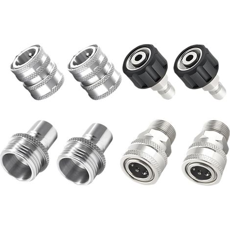Hochdruckreiniger-Adapter-Set, 8-teilig, Edelstahl-Schnellkupplungs-Set, M22-Drehgelenk auf 3/8'' Schnellanschlüsse, 3/4'' auf Schnellspanner