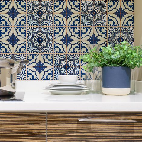 Sticker Mural Carrelage adhésif Cuisine Salle de Bain - 9 STICKERS CARRELAGES AZULEJOS SÉRGIO - 9stickers10x10cm (1/5)