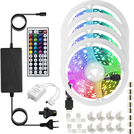 MINKUROW 20m Rgb Led Strip Light, Striscia Led Bluetooth Dimmerabile Con Controllo App, Telecomando A 44 Pulsanti, Impostazione Timer, Modalità Musica, Luce Led 24v Per Soggiorno Camera Da Letto(5m×4 (1/5)