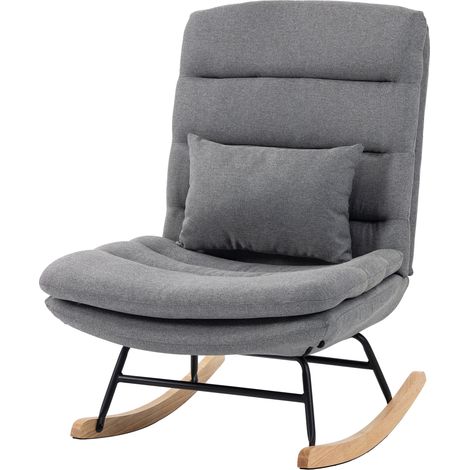 Fauteuil relax couleur gris clair, dossier haut, coussin lombaire, assise large, double rembourrage, aspect lin (1/5)