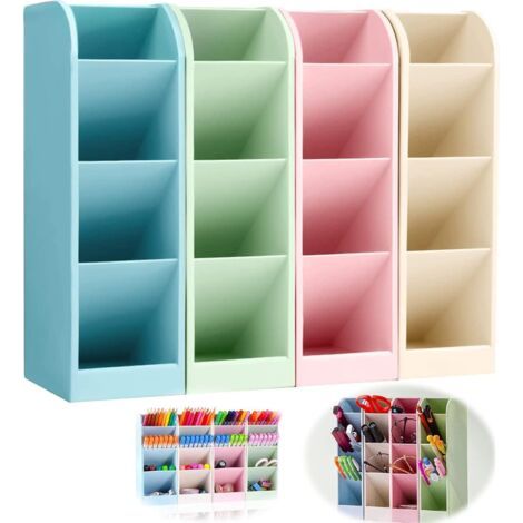Organiseur de bureau 4 pièces, porte-stylo multifonctionnel en plastique pour ranger pinceaux de maquillage, stylos, fournitures scolaires et de bureau. (1/5)