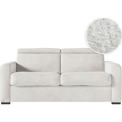 Canapé CAROLE convertible 3 places couchage quotidien 140x190cm en tissu bouclette - Blanc