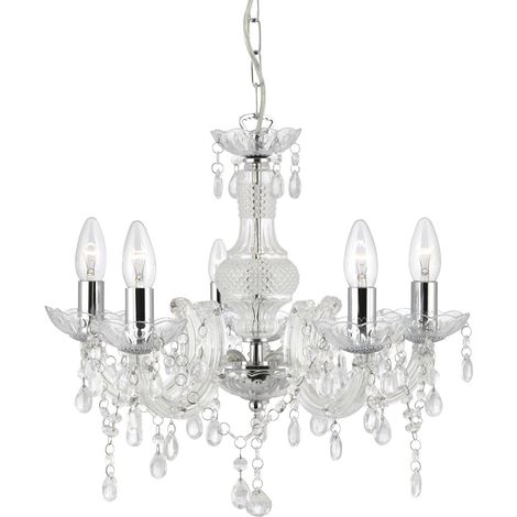 Searchlight Marie Therese - Lampada da soffitto a 5 luci multibraccio trasparente con cristalli, E14 (1/5)