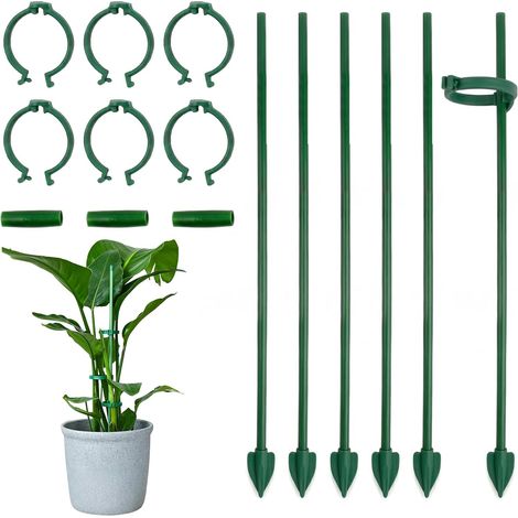 6 Pcs Tuteur Plante Grimpante 30cm, Support Plantes Intérieur Extensible, Tuteur Monstera, Bambou, Orchidée, Tomate avec 6 Clips Réglables, 6 Piquets et 3 Connecteurs, Protection Contre Corrosion (1/5)