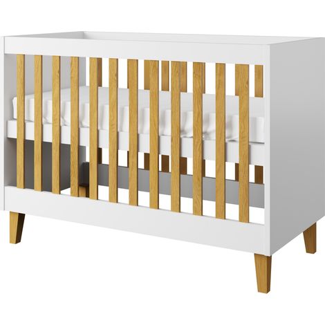 Lit bébé blanc avec pieds en bois de chêne Blanka 60x120 cm (1/4)