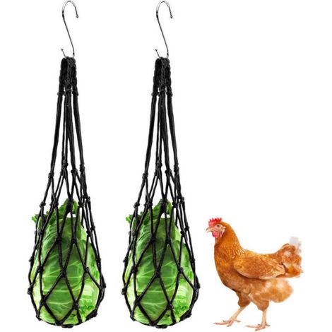 Poulet Sac de Maille d'alimentation Légumes Brochette Porte Fruits Mangeoire Fruits Légumes Poulet pour Canards Oiseaux Lapins Perroquet(2 sacs noirs) (1/4)