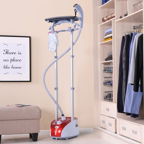 Ferro da stiro a vapore verticale HOMCOM 1950W, serbatoio da 2L, 32g/min, ferro da stiro a vapore verticale con asta telescopica, pronto in 38s, appendiabiti, stazione di stiratura a vapore per casa e