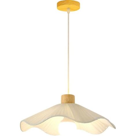 Lustre en forme de lotus, abat-jour en tissu blanc, feuilles ondulées, style champêtre, style nordique, style moderne, lustre de style campagne française, convient pour la salle à manger et la cuisine (1/5)