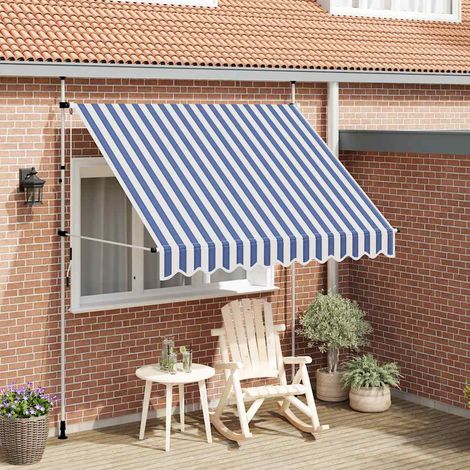 Auvent rétractable manuel-Store banne 250 cm Rayures bleues et blanches (1/5)