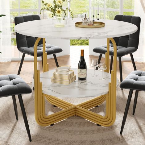 Runder Esstisch 80x80x76 cm Gold MDF in Marmordekor mit verstellbaren Füßen (1/5)