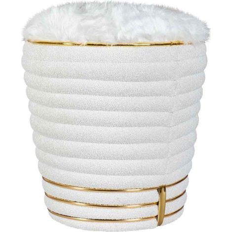 Tabouret Déco en Tissu "Doric" 50cm Blanc & Or (1/5)
