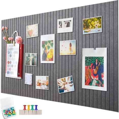 Grand tableau d'affichage en feutrine autocollante, 60 x 40 cm, tableau décoratif en feutrine, tableau photo pliable, tableau mémo, décoration murale, gris (1/4)