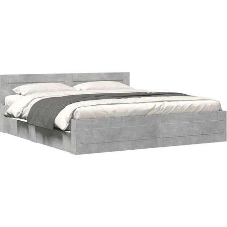 vidaXL Cadre de lit tête de lit sans matelas gris béton 200x200 cm (1/7)