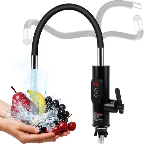 Elektrischer Durchlauferhitzer, 220 V, 3300 W, Warmwasserhahn, Küchenarmatur, intelligenter Warmwasserbereiter, Warmwasserbereiter für Küche, Garten, Bad, Wohnwagen, Camping, schwarz (1/5)