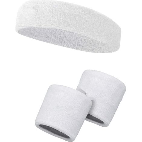 Weißes Sport-Stirnband & Armband Fitness-Set (1/5)