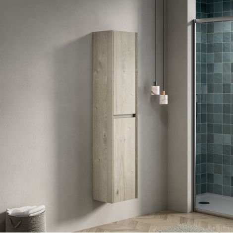 Mobile bagno sospeso stretto 140 cm in compensato, 2 ante, effetto rovere crema (1/5)