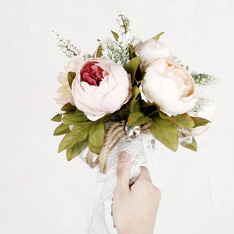 Bouquet De Mariée - Fleur Artificielle En Soie - Style Vintage Rustique - Hauteur 25 Cm Diamètre 18 Cm - 1 Pièce (1/5)