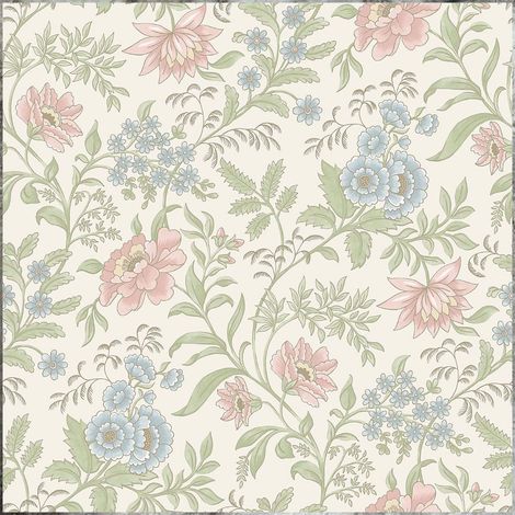 Elegant Homes Rasch Garden Muse Pink Green Blue Wallpaper Floral Paste The Paper (1/4)