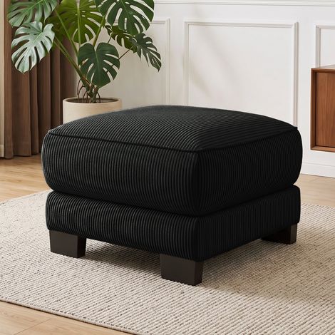 Besoin de confort et flexibilité : pouf ottoman noir en velours côtelé avec mousse haute densité et fonction repose-pieds (1/5)