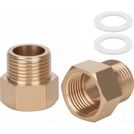 Lot de 2 adaptateurs réducteurs en laiton AG/IG 3/8" Convertisseur de connexion de tuyau avec joint en caoutchouc pour systèmes eau, gaz et liquide (1/5)