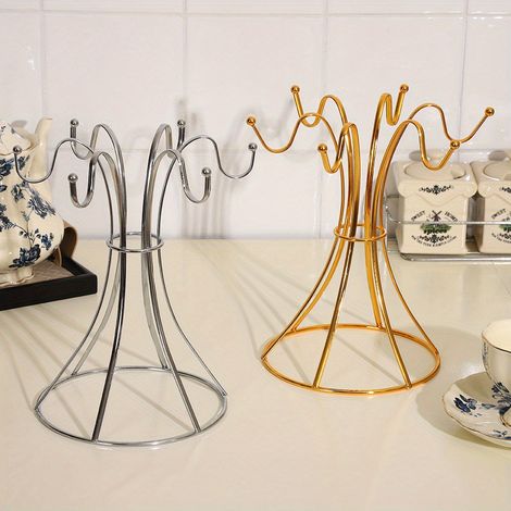 Filiyano-Porte-tasses inversé 6 tasses en fer plat fin (1 ou 2 pièces) - Étagère suspendue polie et peu encombrante pour la cuisine et la salle à (1/5)