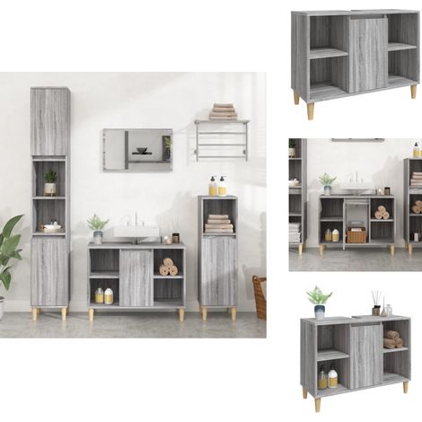 Waschbeckenunterschrank Grau Sonoma 80x33x60 cm Holzwerkstoff - Waschbeckenunterschrank - Badezimmermöbel - Schubladen - Spiegelschrank - Badeschränke (1/5)