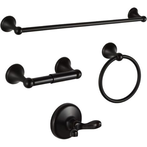 Accessoires de salle de bain 4 pièces (barre porte-serviettes, anneau, crochet, porte-papier toilette), noir 50 cm (1/5)