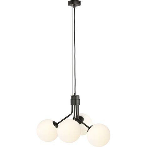 Lampada a Sospensione Nova, Acciaio verniciato a polvere, Vetro, Nero, Bianco, 46x100x46 cm