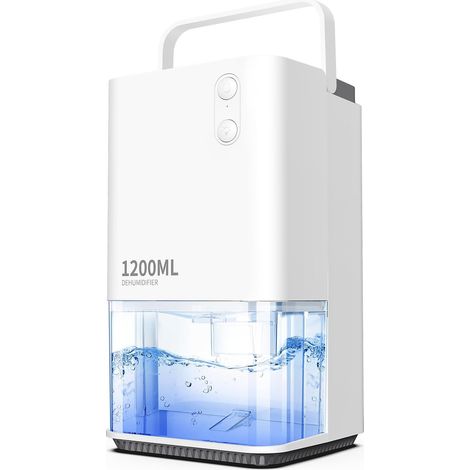 Déshumidificateur 1200 ml, petit déshumidificateur silencieux avec poignée de transport, 7 couleurs LED, arrêt automatique, fonction dégivrage pour salle de bain, chambre, bureau, camping-car, blanc (1/5)