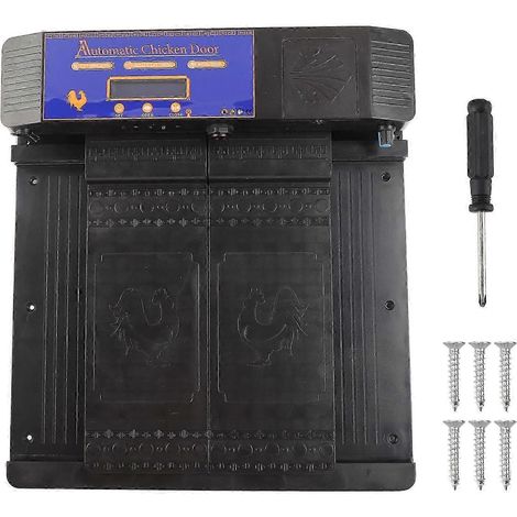 Portes automatiques à double battant pour poulailler avec fonction anti-pincement infrarouge et alarme de batterie faible, adaptées aux poules, canards et oies, noires. (1/4)