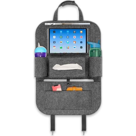 1x protege dossier voiture Protecteur de siège arrière en feutre pour enfants 60cm/23,6inch Organiseur de sac de dossier de siège Système de rangement avec support de tablette pad (1/5)