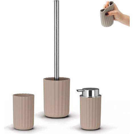 Set accessori bagno da 3 pezzi in gomma termoplastica tortora - Gummy