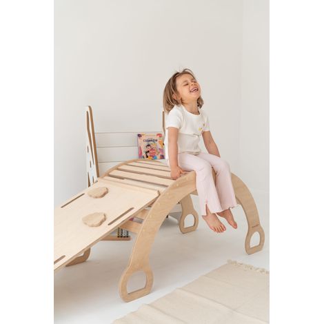 Dondolo Montessori XXL 2 in 1 + scivolo NUVOLE - in legno (1/5)
