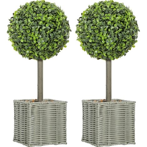 Lot de 2 plantes artificielles buis en pot, résistantes aux UV, 50 cm, vert (1/5)