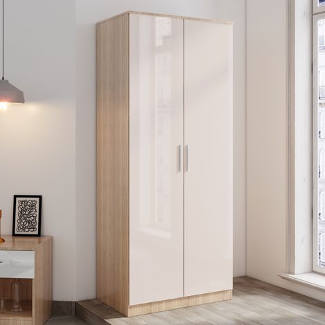 ELEGANT Cream/oak 2 Doors Wardrobe with Soft Close Hinge High Gloss Bedroom Furniture Set (1/5)