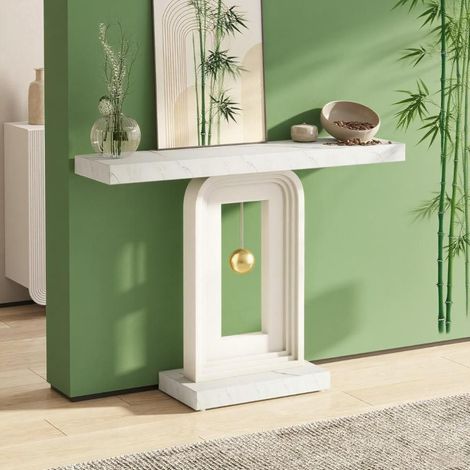 Console moderne de 100 cm avec décor doré, élégante table d'entrée ou buffet décoratif pour salon. (1/5)