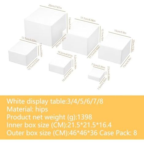 Lot de 6 botes en acrylique blanc - Support de buffet en acrylique - Présentoir à dessert avec fond creux - Présentoir à aliments - Buffet en acrylique pour desserts, bijoux, présentoir de cubes avec (1/4)