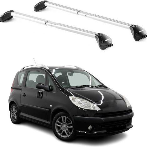 OMAC Barres de toit transversales certifiées TÜV pour Peugeot 1007 2004-2009 – Verrouillables (4 antivols) – Charge max 100 kg – Sangle inox + protection caoutchouc Argent (1/4)