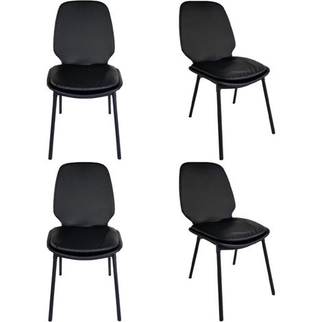 Lot de 4 chaises en simili noir pieds métal noir - RUZAN (1/5)