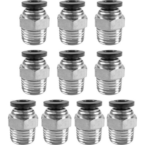 Lot de 10 raccords pneumatiques Jormftte, droits, G1/4" x 6 mm, pour air comprimé, compatibles avec les tubes PU/PA/PE/PVC (1/4)