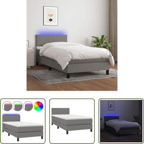 Matratze - Boxspringbett mit Matratze & LED Dunkelgrau 90x200 cm Stoff (1/5)