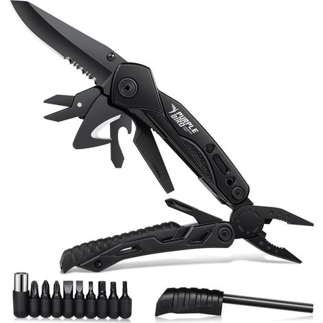 Multitool 16-in-1 Edelstahl mit Zange, Klappmesser, Drahtschneider, Bits & Gurtclip